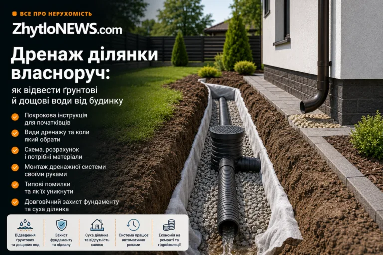 Дренаж ділянки власноруч: як відвести ґрунтові й дощові води від будинку