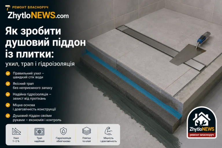 Як зробити душовий піддон із плитки: ухил, трап і гідроізоляція