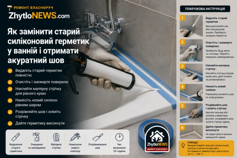 заміна старого силіконового герметика у ванній
