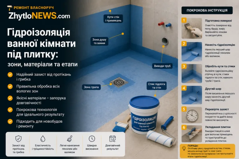 Гідроізоляція ванної кімнати під плитку: зони, матеріали та етапи