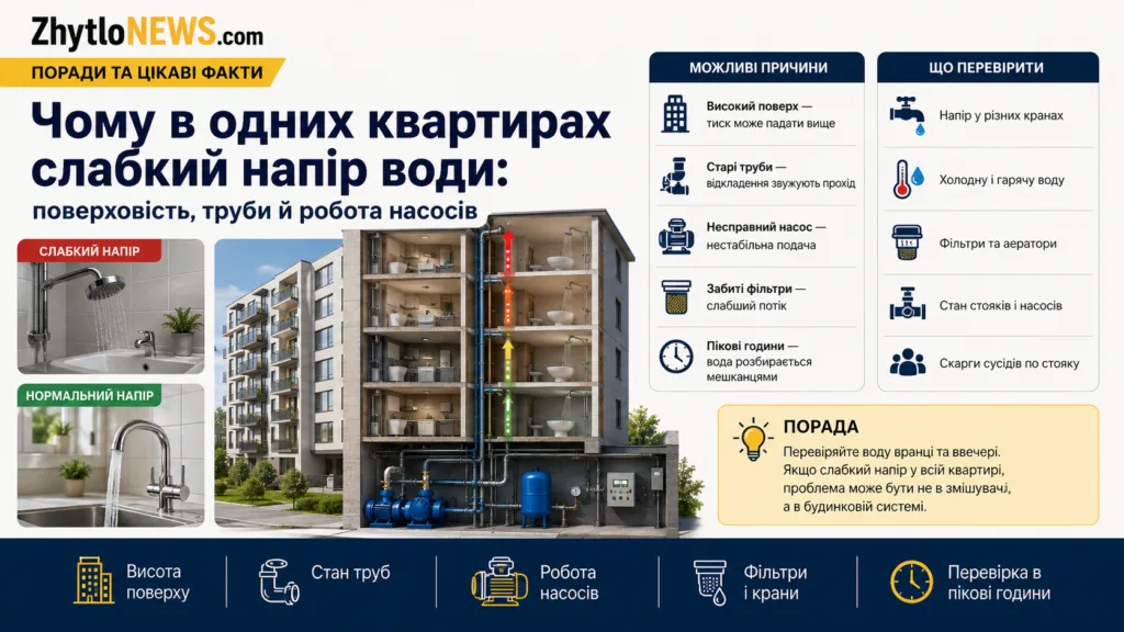 Чому в одних квартирах слабкий напір води