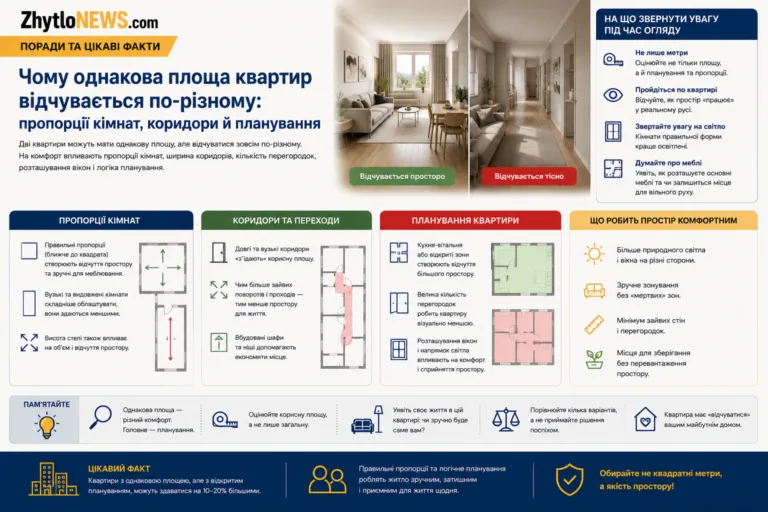 Чому однакова площа квартир відчувається по-різному: пропорції кімнат, коридори й планування