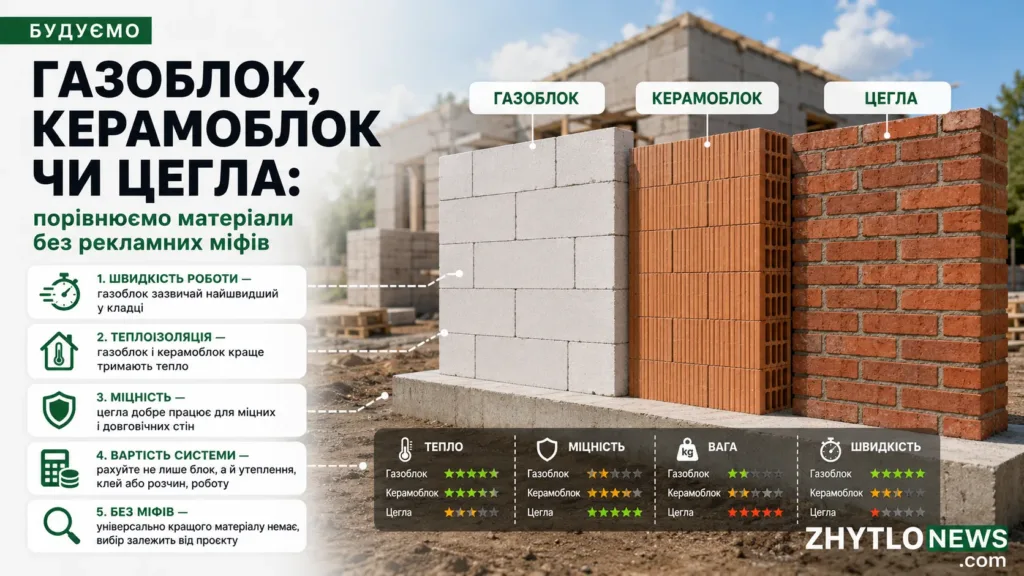 Газоблок, керамоблок чи цегла