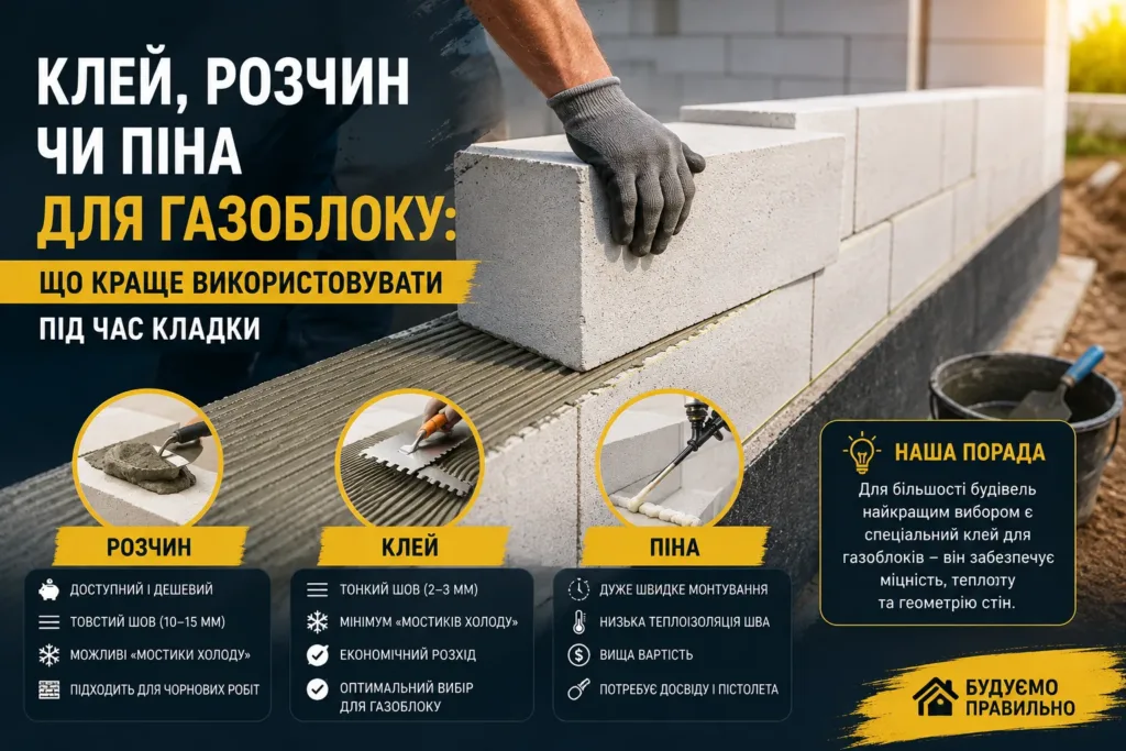 Клей, розчин чи піна для газоблоку