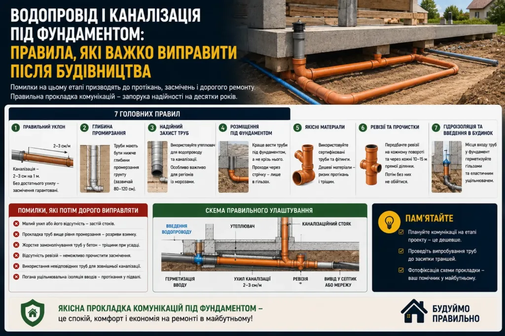 Водопровід і каналізація під фундаментом