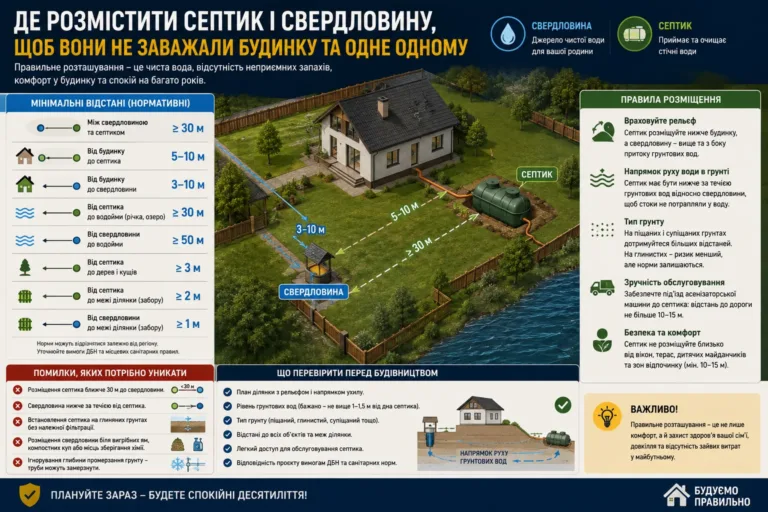 Де розмістити септик і свердловину, щоб вони не заважали будинку